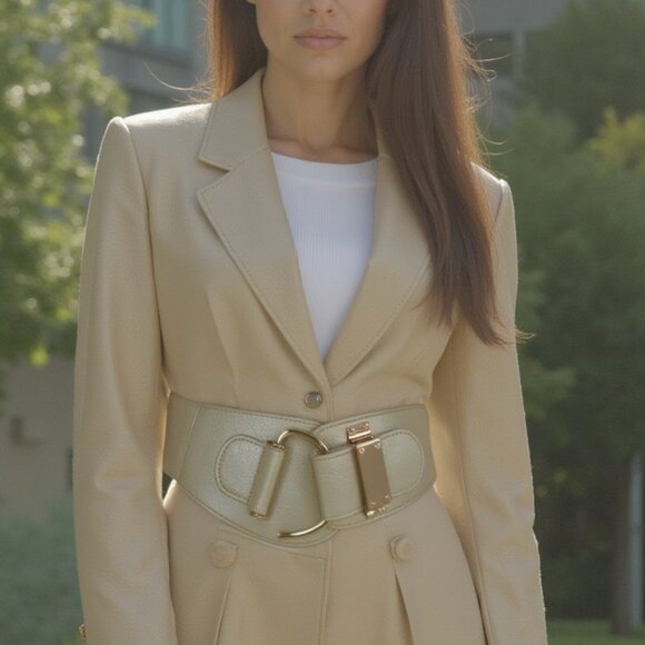 Women Metallic Beige Champagne Belt Hip Waist Elastic Waistband Hook L XL XXL - Picture 15 of 16